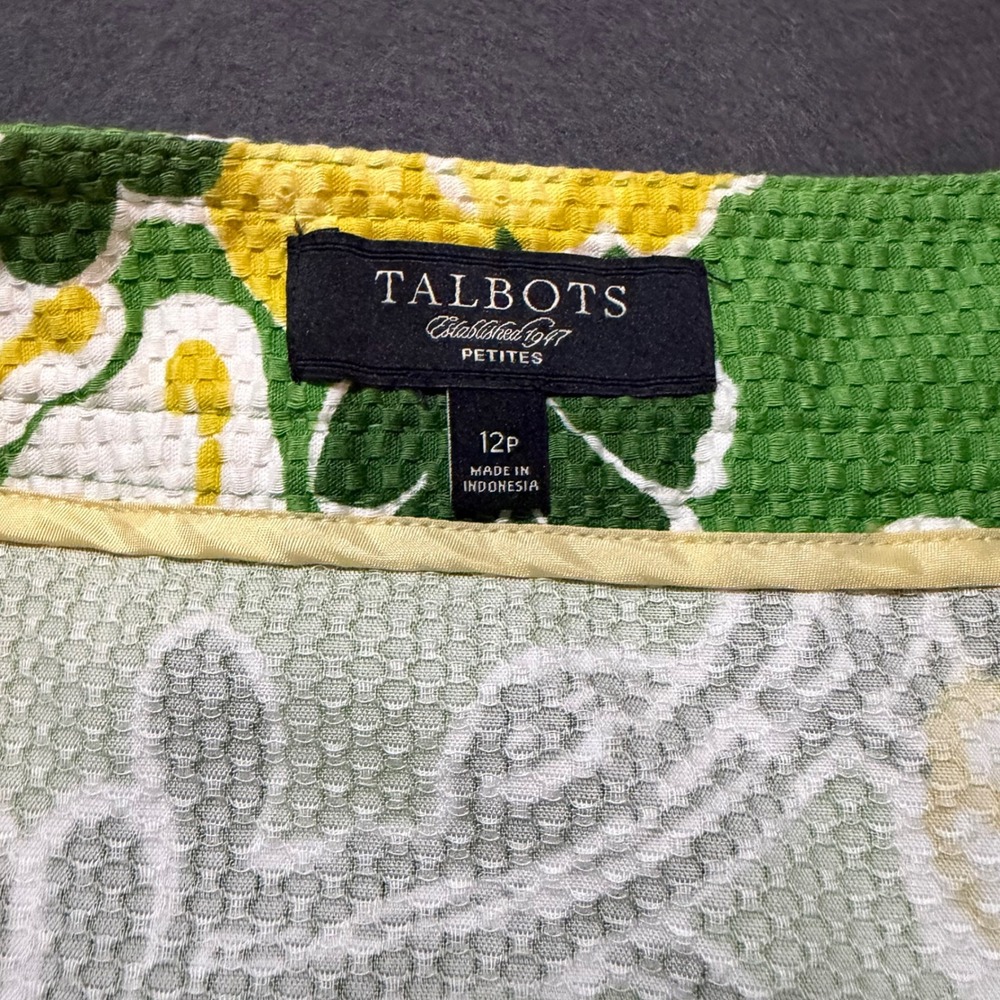 Talbots Floral Pencil Skirt Womens 12P Green Yellow Mod Pencil Core Fun Feminine - Picture 5 of 10